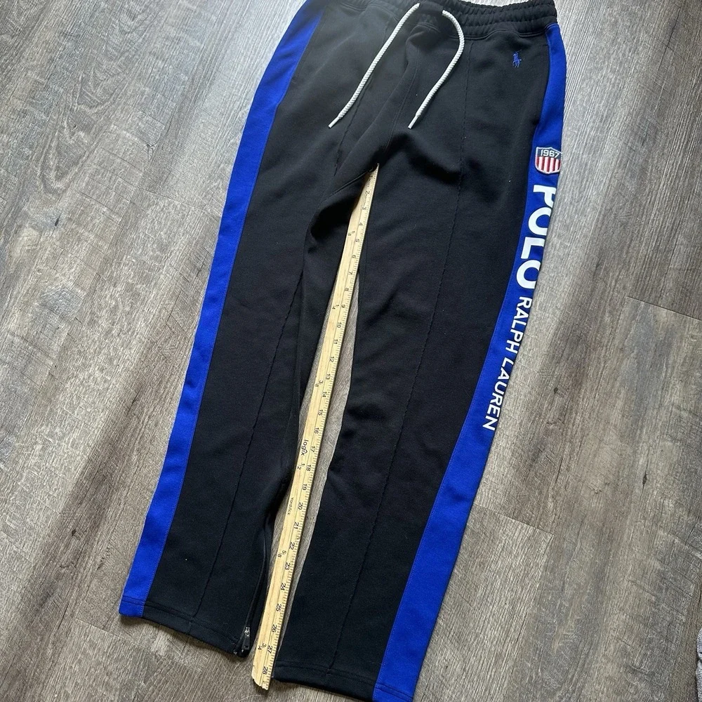 Polo Ralph Lauren 1967 Black Blue Track Racing Jogger‎ Sweatpants Men's Size M